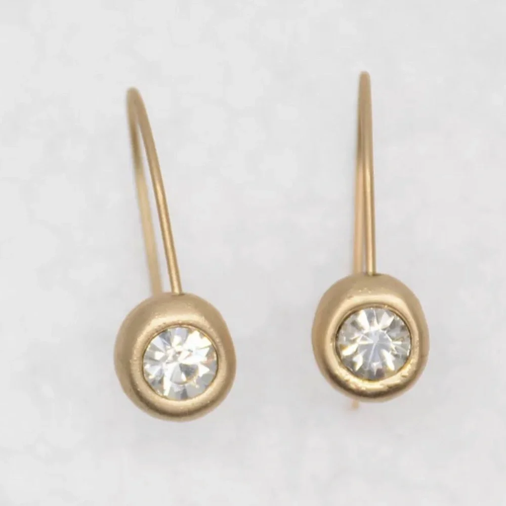 chico's matte gold round brilliant crystal drop dangle minimalist earrings - Picture 1 of 5